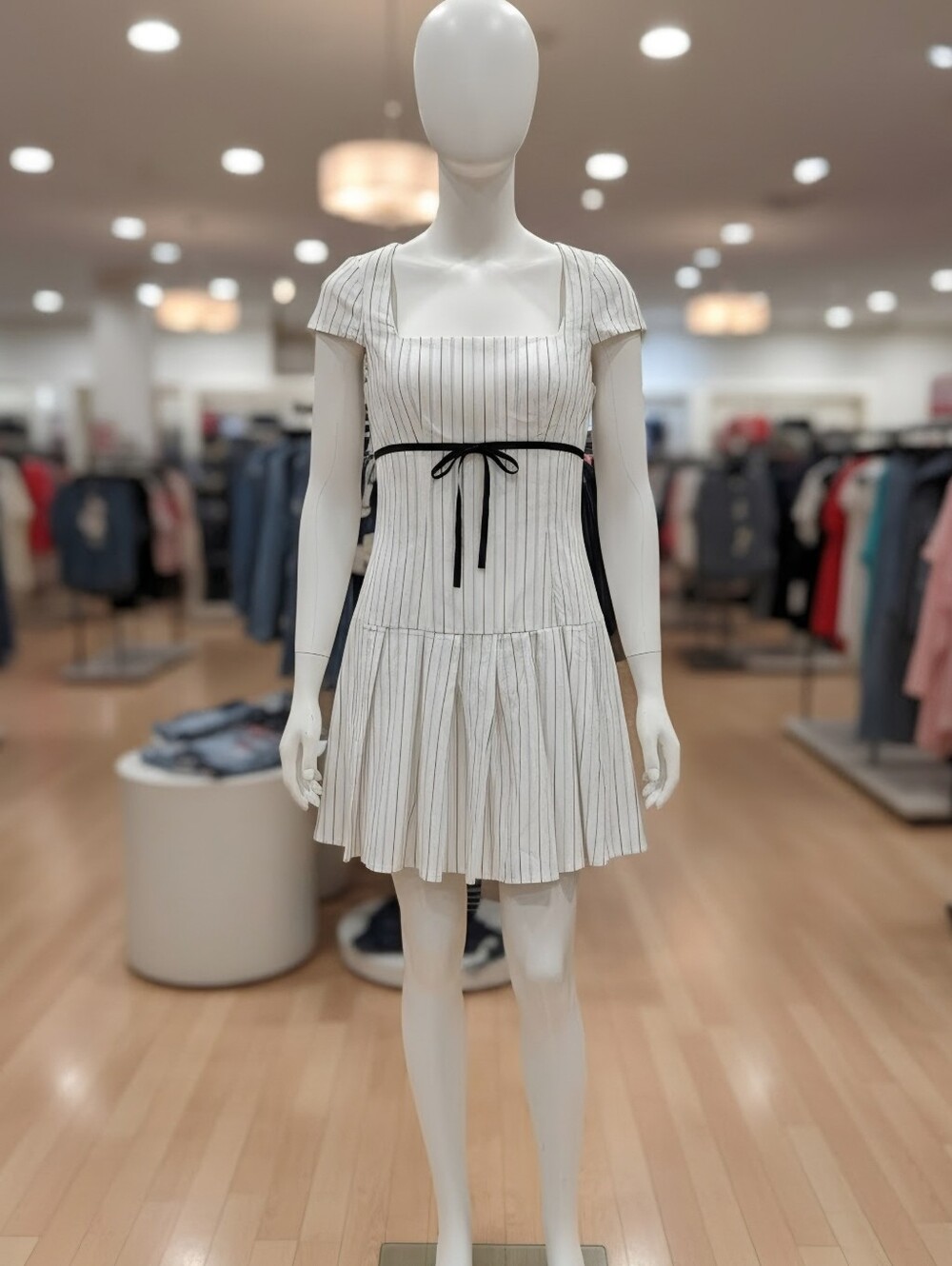 B DARLIN STRIPED PLEATED MINI DRESS